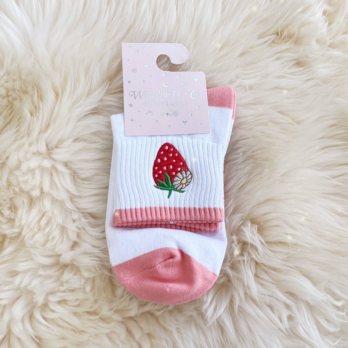 Strawberry Embroidered Socks