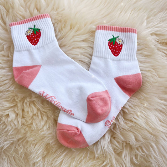 Strawberry Embroidered Socks