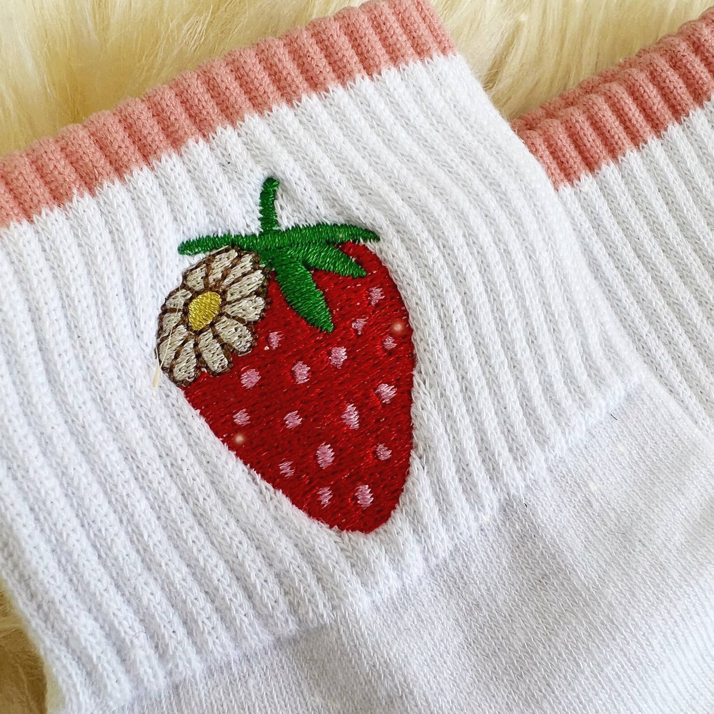 Strawberry Embroidered Socks